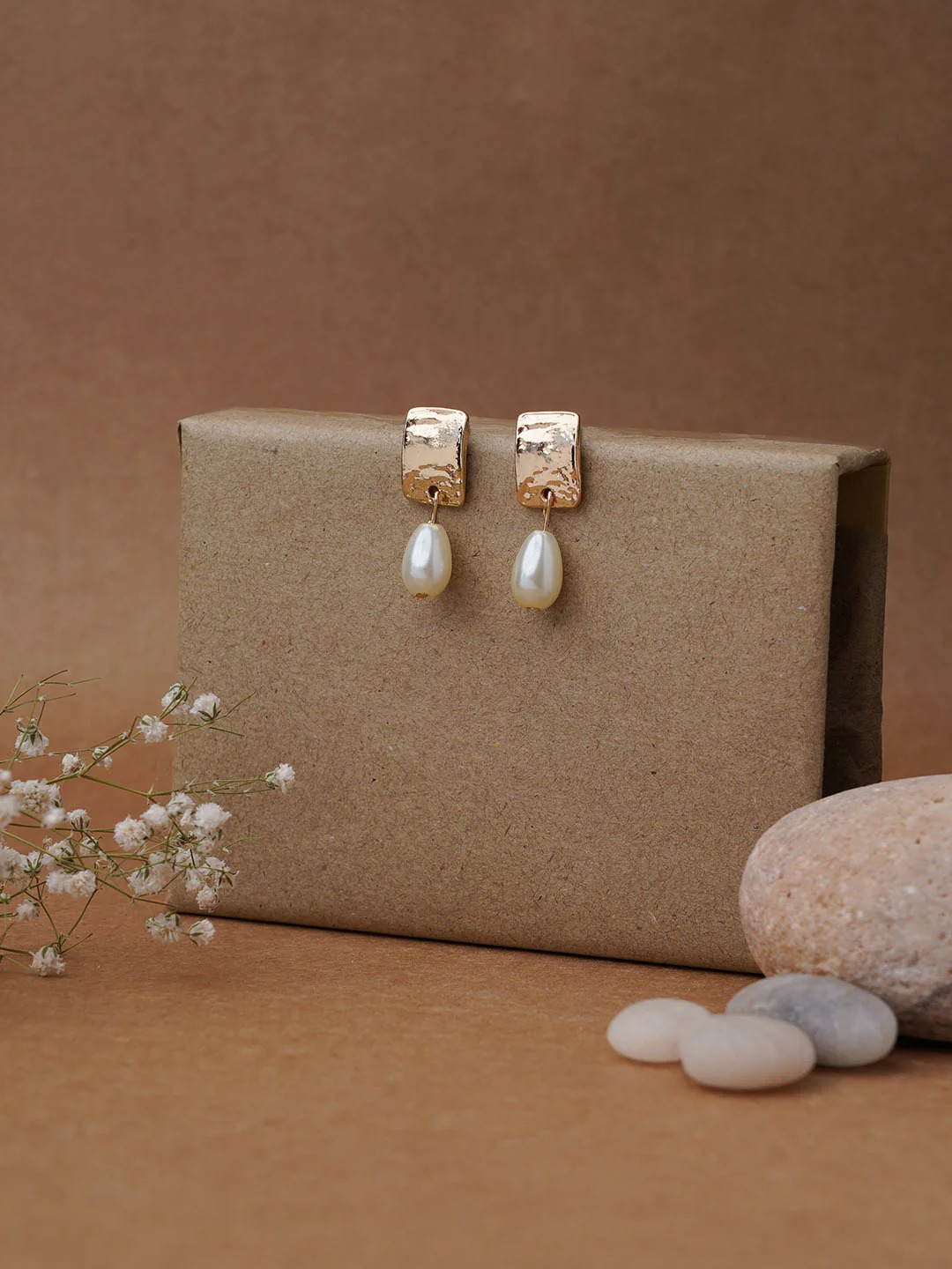 Hammered Pearl Drop Earrings