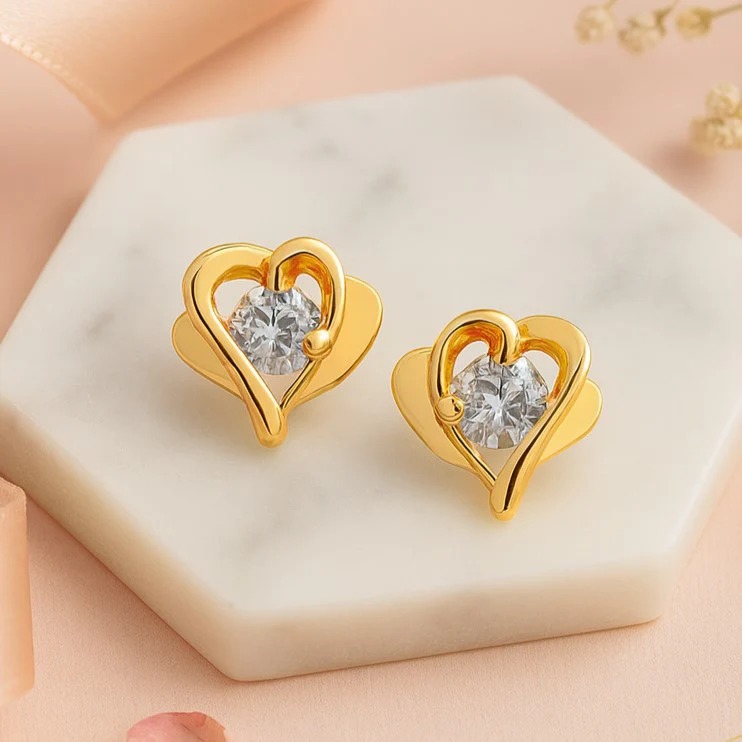 Heart CZ Stud Earrings