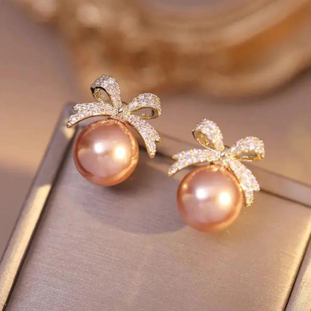 Pink Pearl Bow Earrings